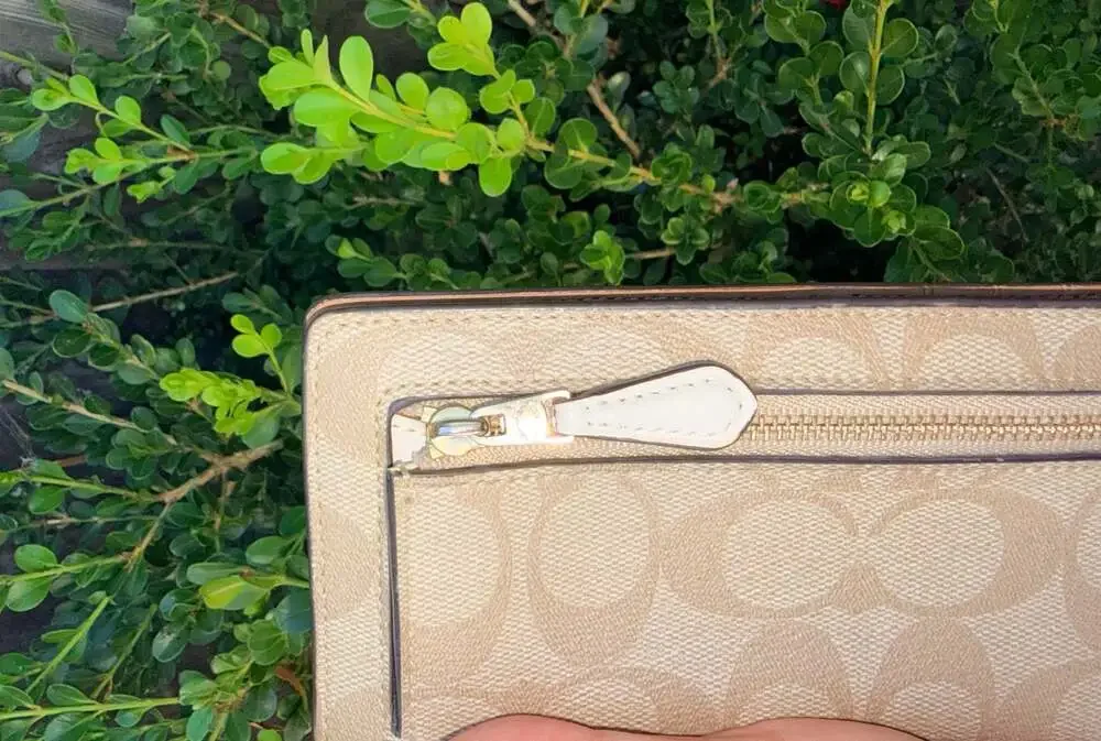 Coach Beige Signature Logo Canvas Long Slim Bifold Wallet